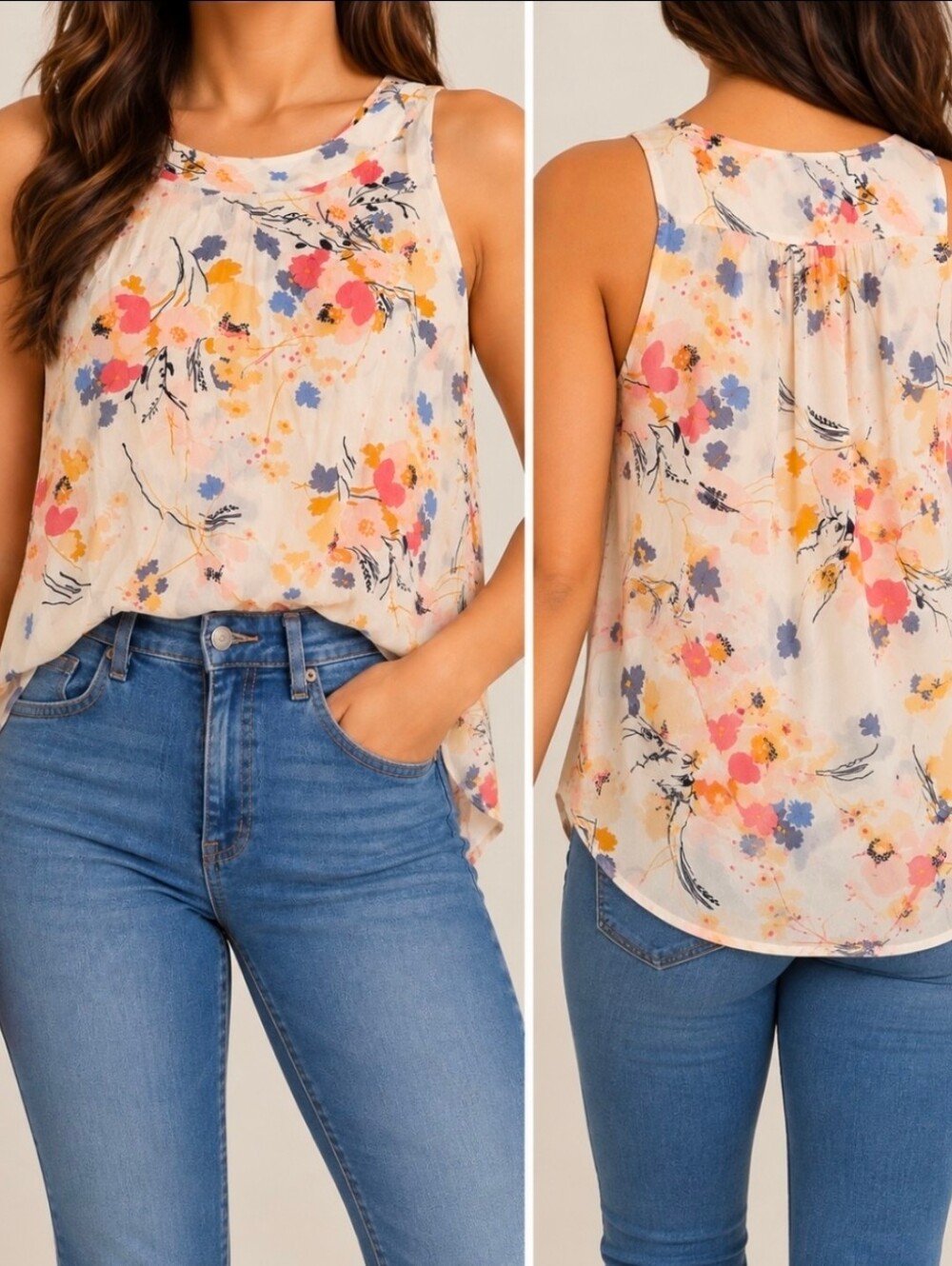 a.n.a. A New Approach women’s sleeveless floral blouse, Large